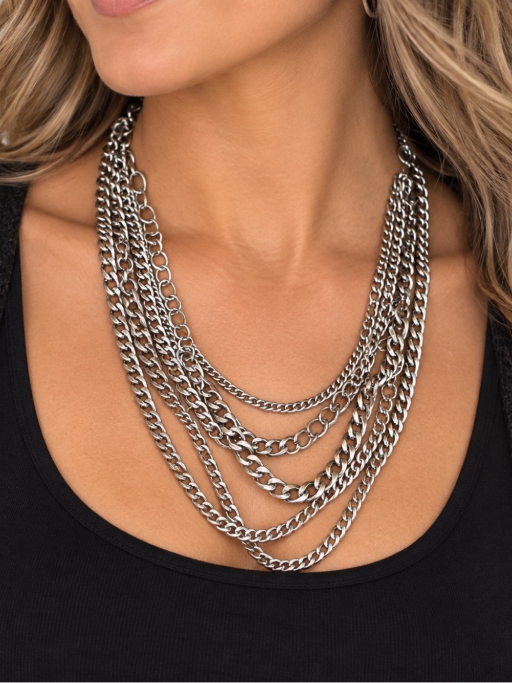 Lane Bryant multi layered silver chain necklace